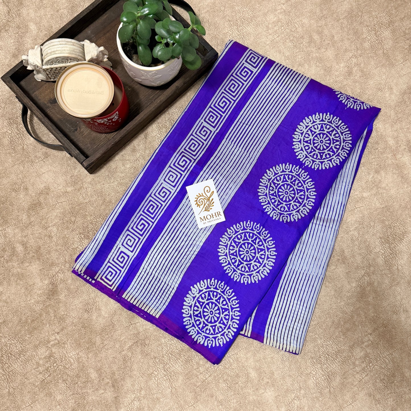 Bluish Purple Pure Bishnupuri Katan handblock