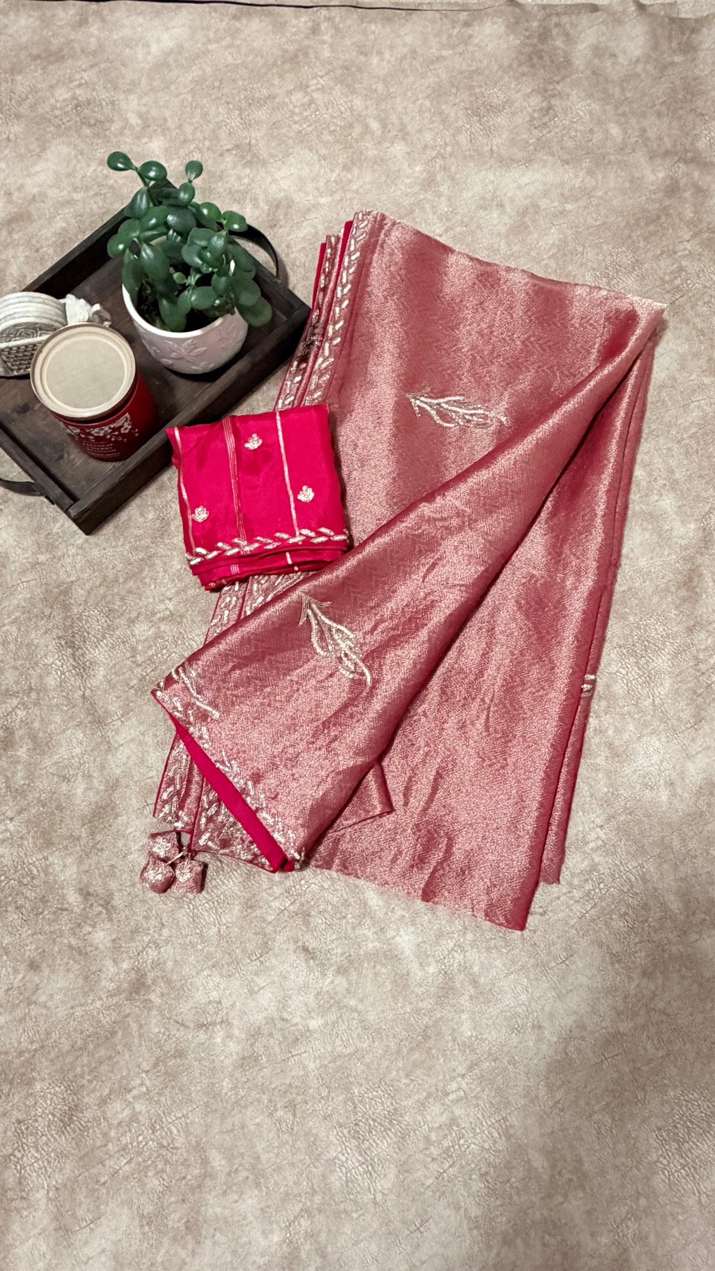 Zardozi work on Red Tissue self design