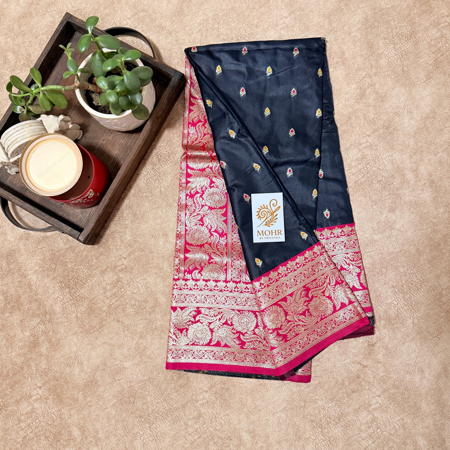 Black / Hot Pink Banarasi saree