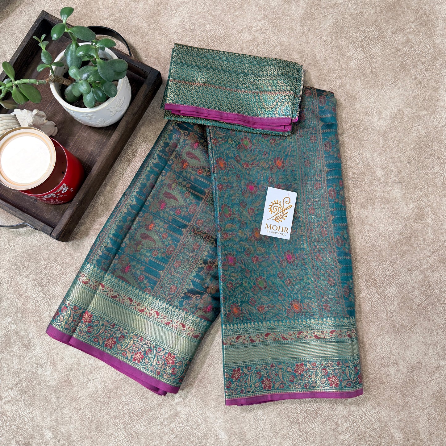 Bottle green pashmina Jaal Banarasi