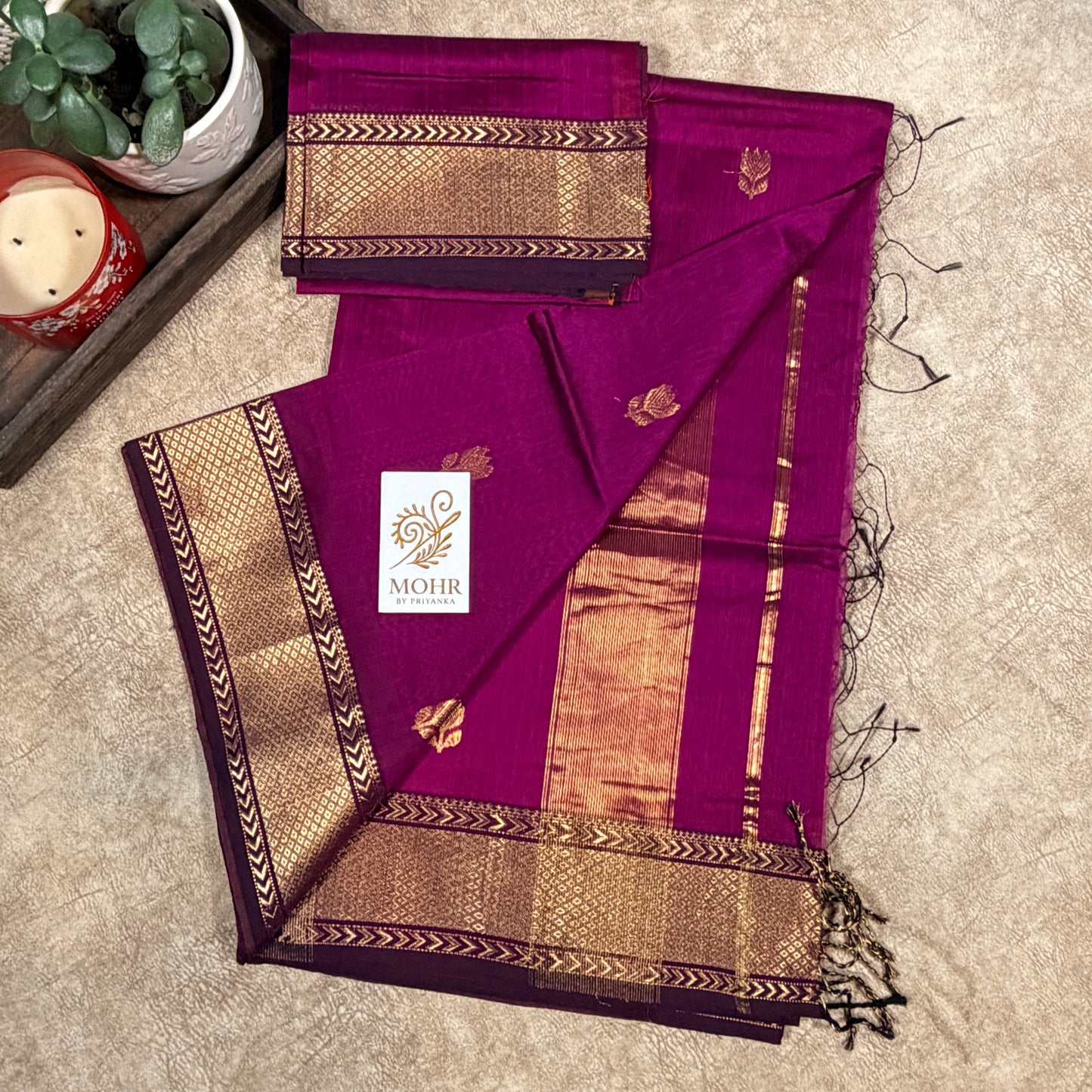 Purple Maheshwari Sico lotus motif