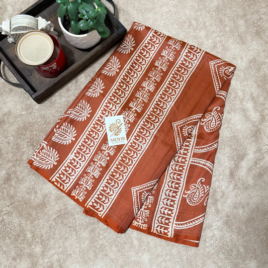 Brown rust Pure Bishnupuri Katan silk hand lock