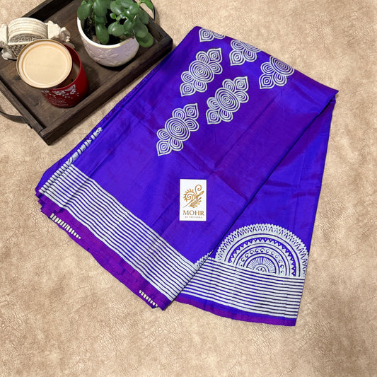 Bluish Purple Pure Bishnupuri Katan handblock