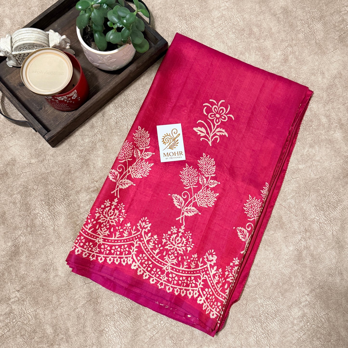 Red Pure Bishnupuri Katan block print