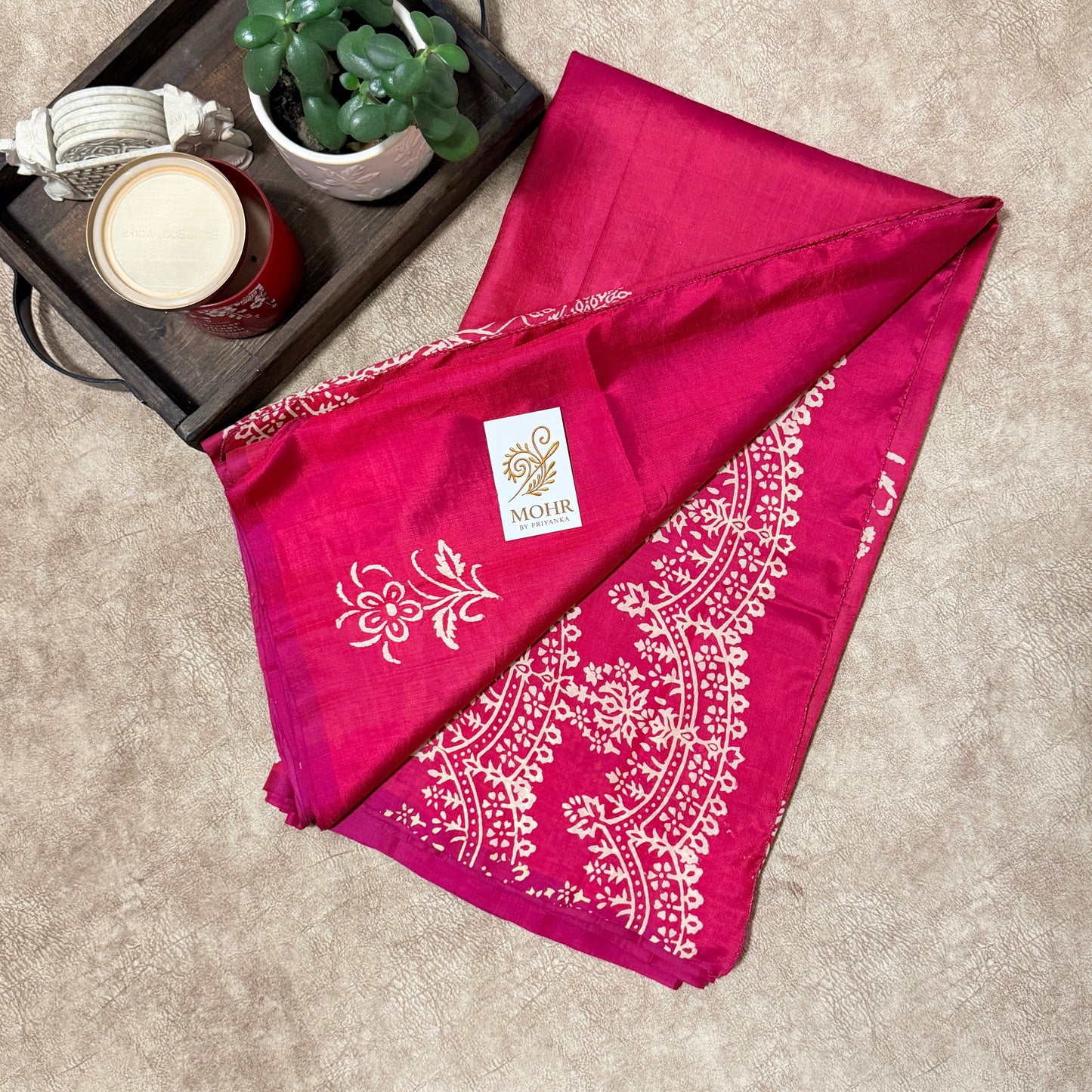 Red Pure Bishnupuri Katan block print