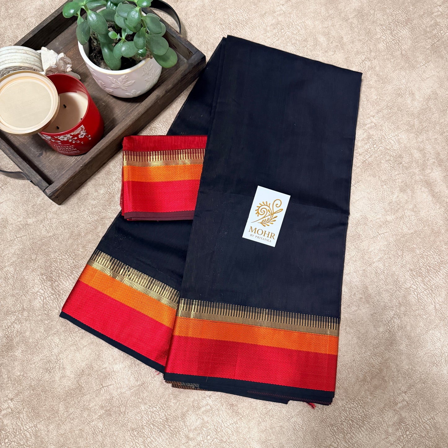 Plain Black with contrast border sico maheshwari