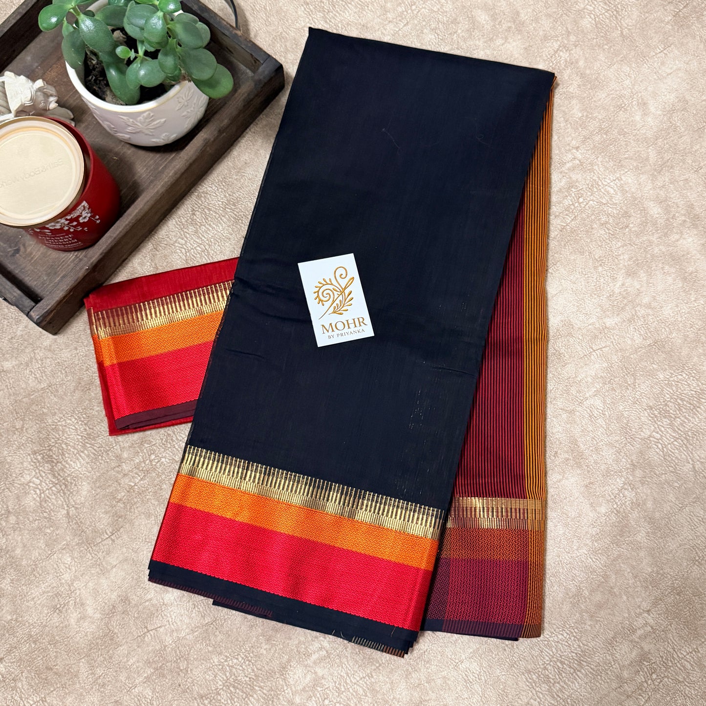 Plain Black with contrast border sico maheshwari