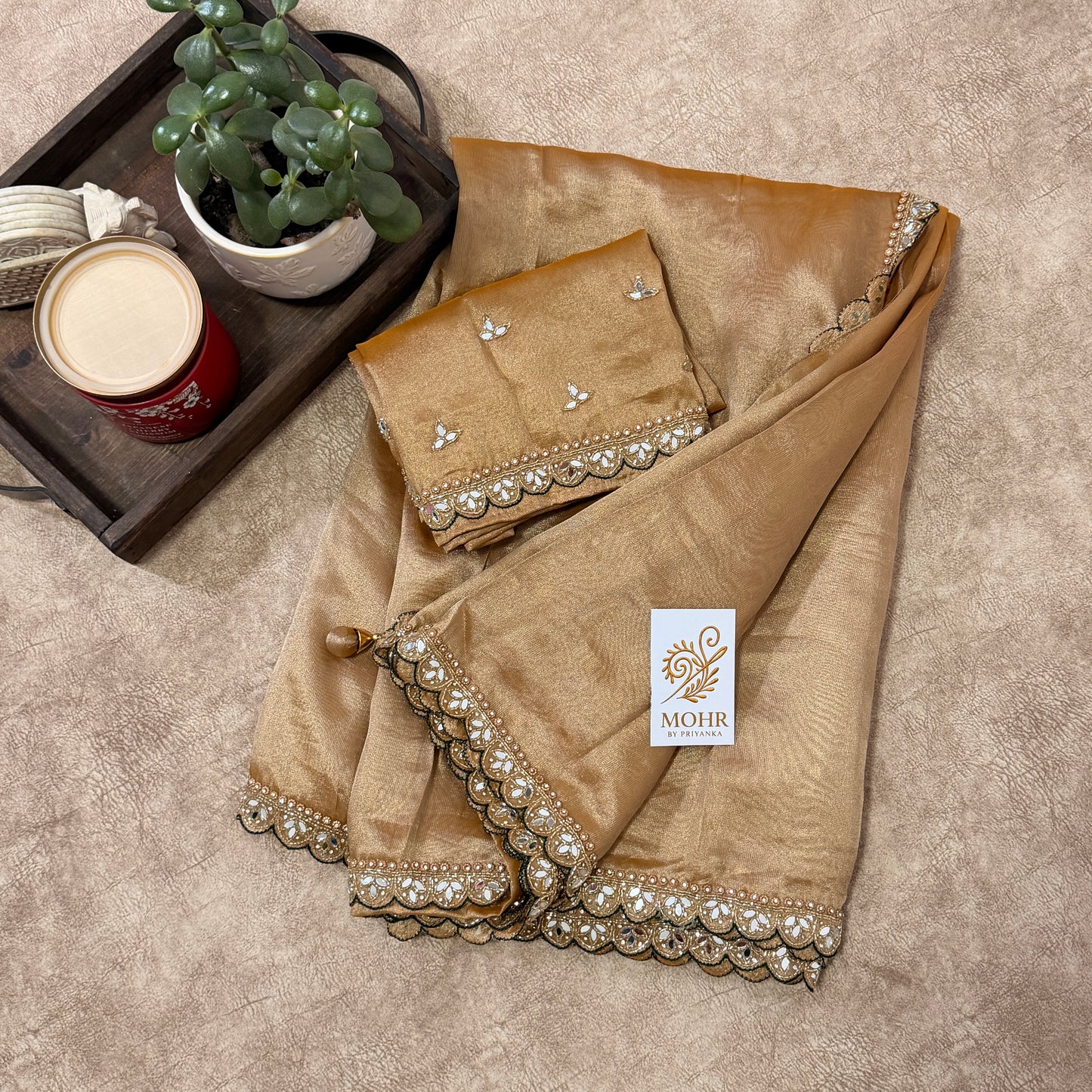Zardozi work on Dull Golden saree