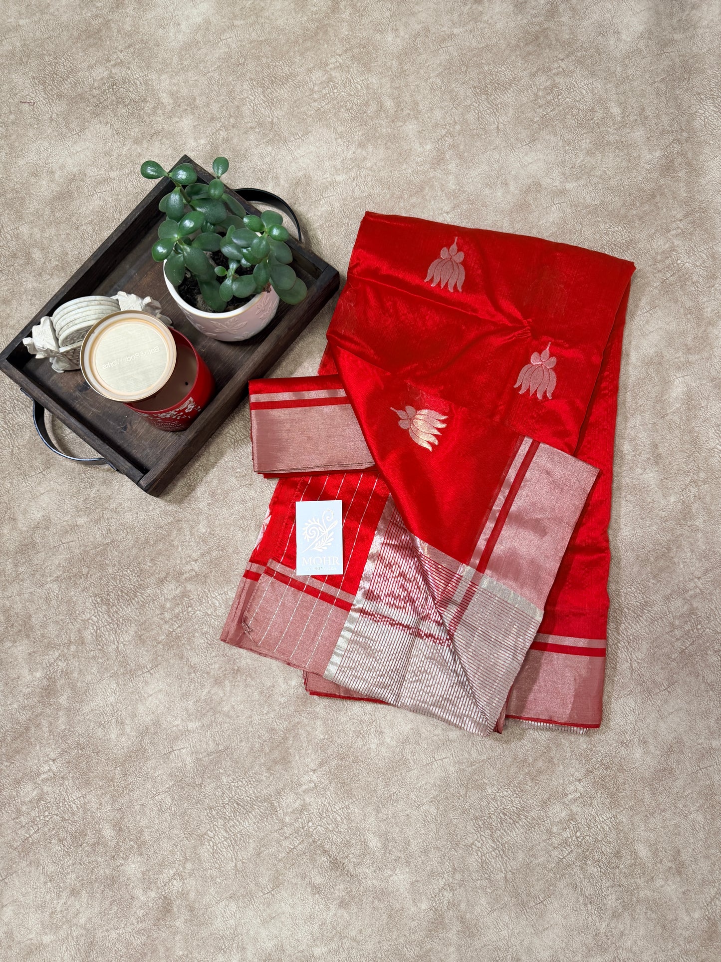 Red Chanderi with Lotus bootas