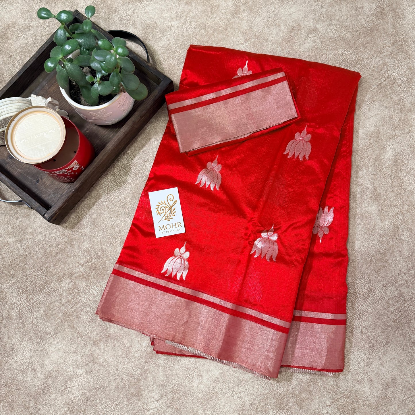 Red Chanderi with Lotus bootas