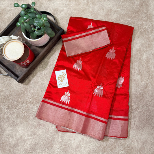 Red Chanderi with Lotus bootas