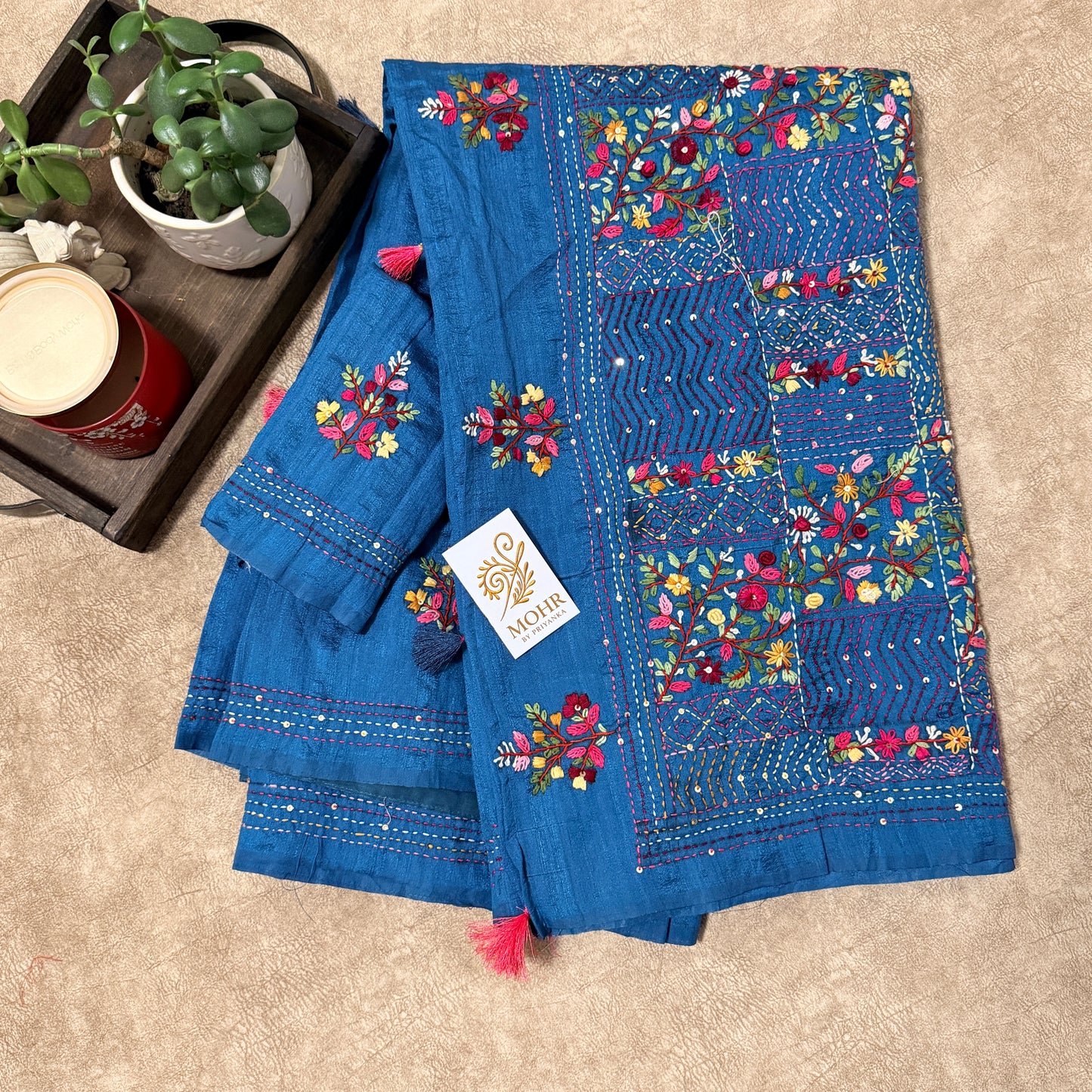 Bullion work Blue soft silk saree