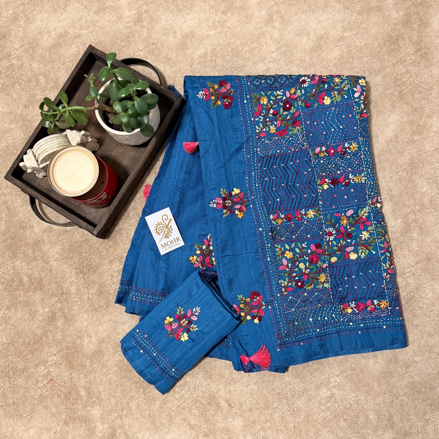 Bullion work Blue soft silk saree