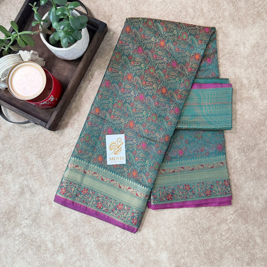 Bottle green pashmina Jaal Banarasi