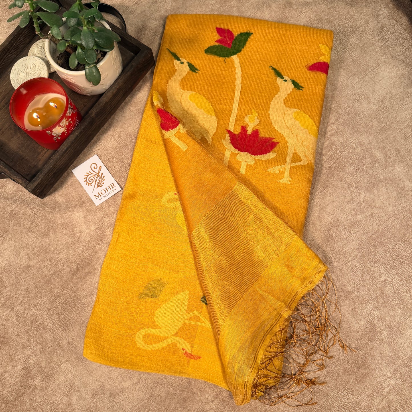 Yellow Silk Linen (Stork motif)