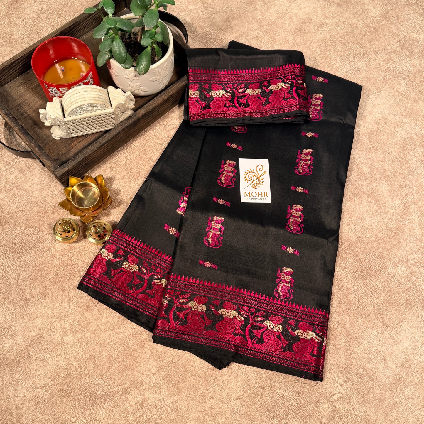 Black/Hot Pink Pure Katan Baluchuri
