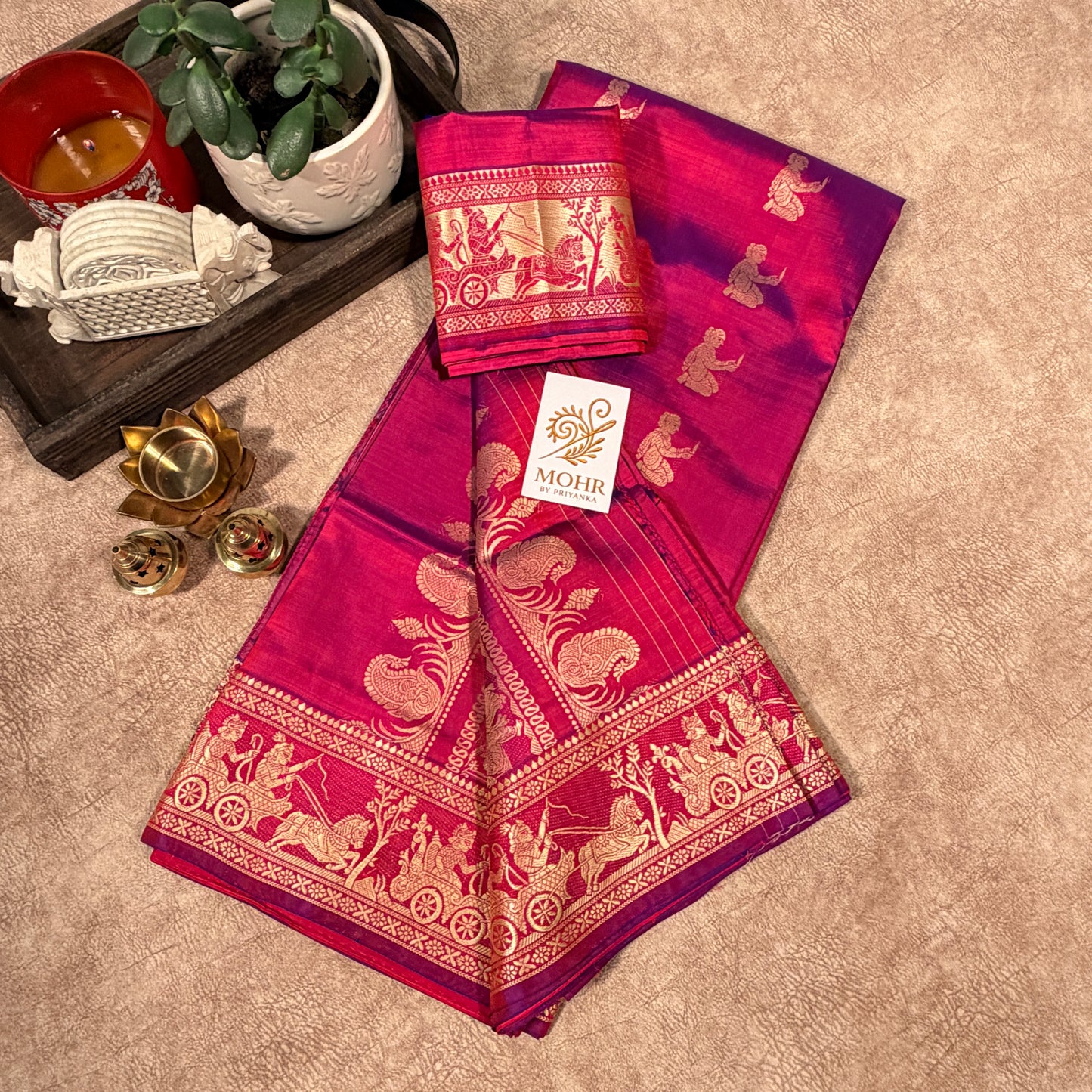 Hot Pink/Beige Pure Katan Baluchuri