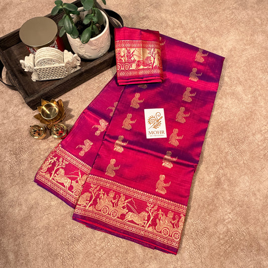Hot Pink/Beige Pure Katan Baluchuri